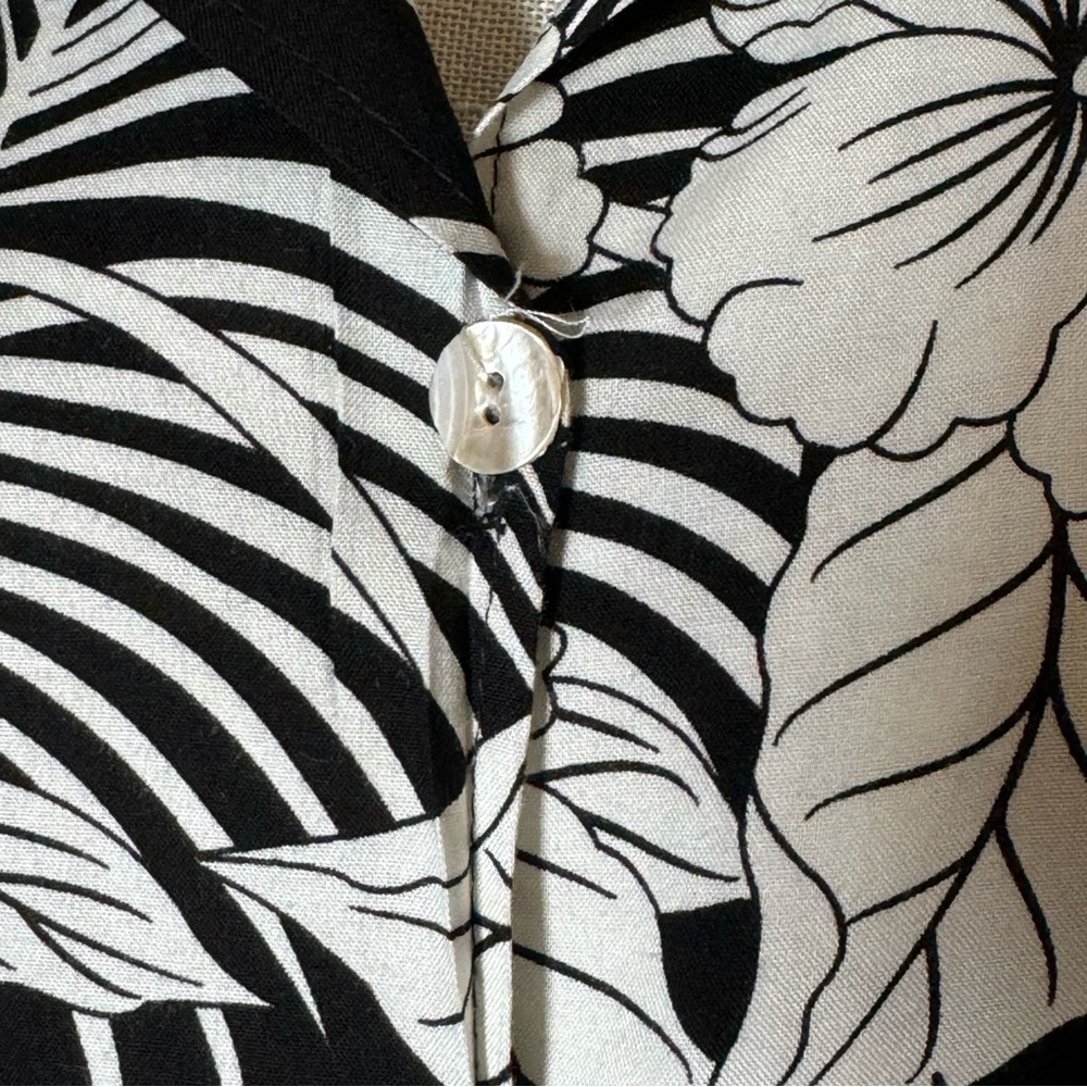 Makai Beach Black White Tropical Island Button Shirt - Picture 3 of 11